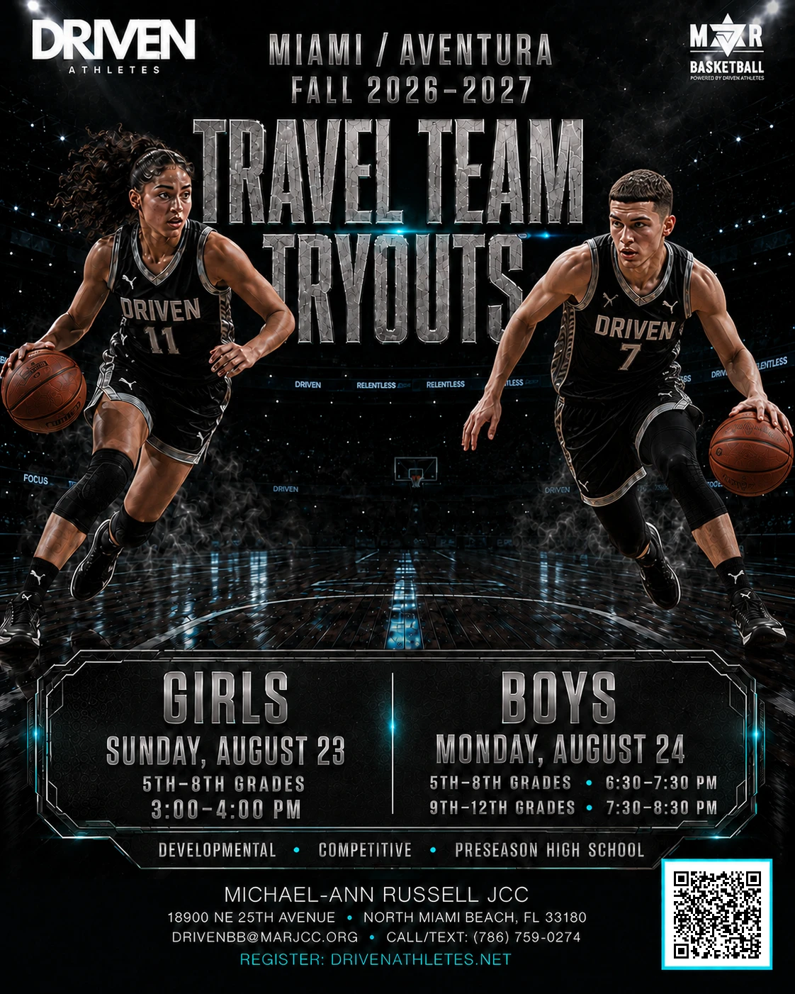 Miami / Aventura Fall 2026-2027 travel team tryouts flyer